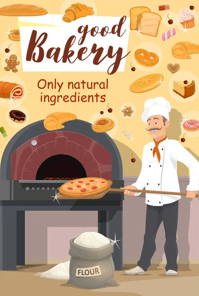 Pastane Dükkanı, baker pizza ile — Stok Vektör