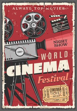 Sinema Festivali retro afiş, vintage video kamera