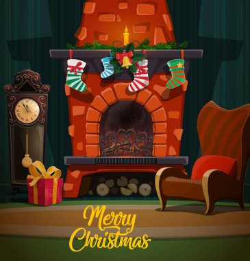 Noel Şömine xmas hediye ve çorap ile