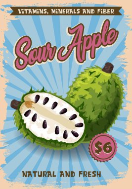 Soursop exotic tropical fruit, vector clipart