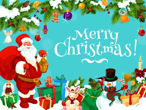 Babbo Natale con sacchetto regalo di Natale e decorazioni — Vettoriale Stock