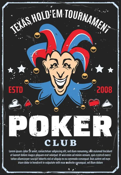 Pokerclub-Turnier, Joker Retro-Vektor — Stockvektor