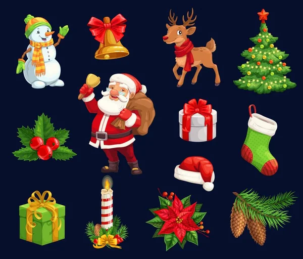 Personaggi natalizi e icone vettoriali delle vacanze — Vettoriale Stock