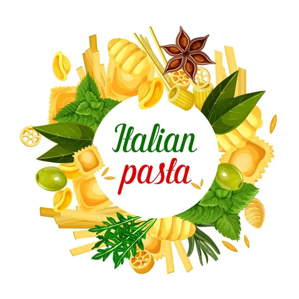 Italienische Pasta Poster mit Gewürzen, Vektor — Stockvektor