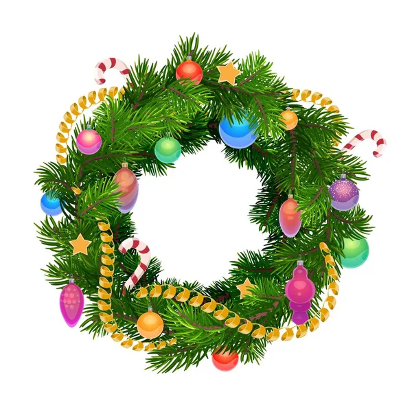 Christmas holiday wreath with balls and decoration — Stock Vector