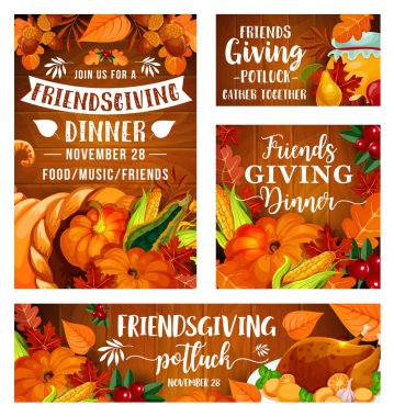 Friendsgiving potluck dinner, Thanksgiving day clipart