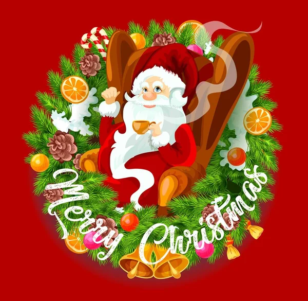 Санта-Клауса в Різдвяні вінки, ялина гілок — стоковий вектор