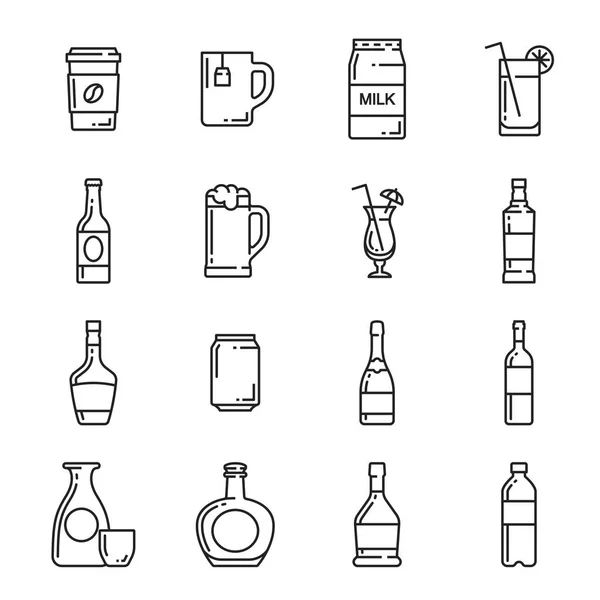 Fles, beker en mok vector iconen dranken — Stockvector