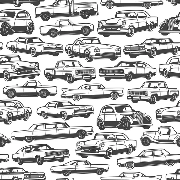 Old retro cars and vintage automobile pattern — Stock Vector