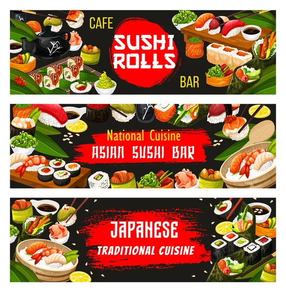 Japanische Küche und Sushi-Bar-Vektorbanner — Stockvektor