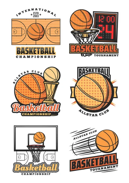 Juego de baloncesto, iconos de vectores de equipo — Vector de stock