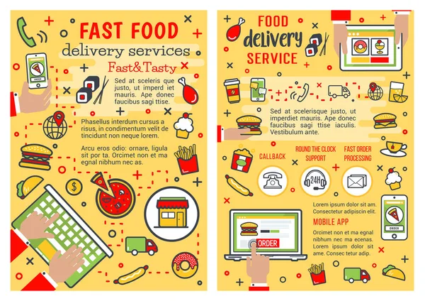 Fastfood leveringsservice, vector banners — Stockvector