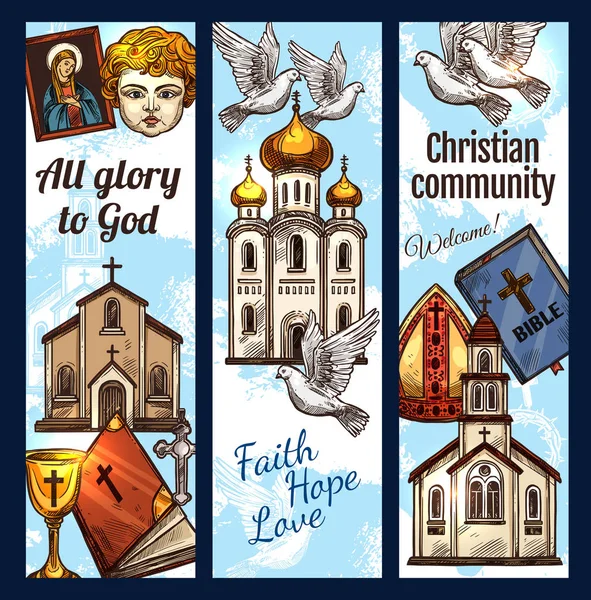 Kristna gemenskapen religiösa banners, vektor — Stock vektor