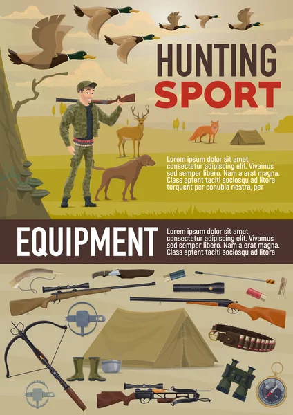 狩猎运动器材和动物 — 图库矢量图片