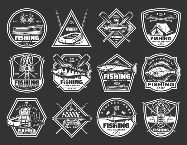 Puerto pesquero e iconos vectoriales de pesca — Vector de stock