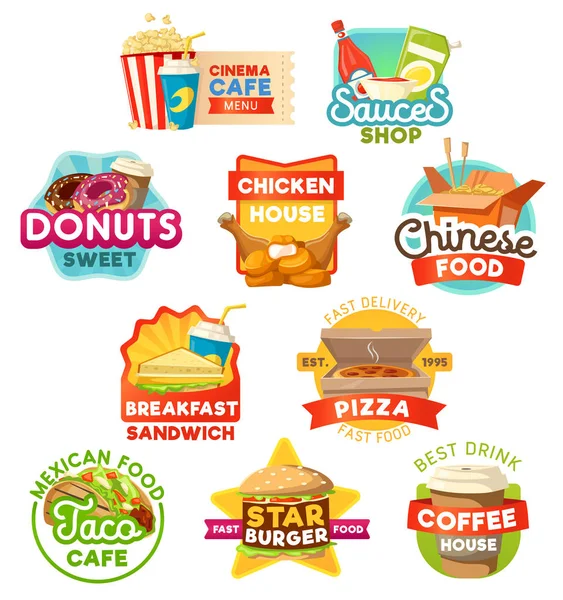 Fast food, słodycze i napoje wektorowe ikony — Wektor stockowy