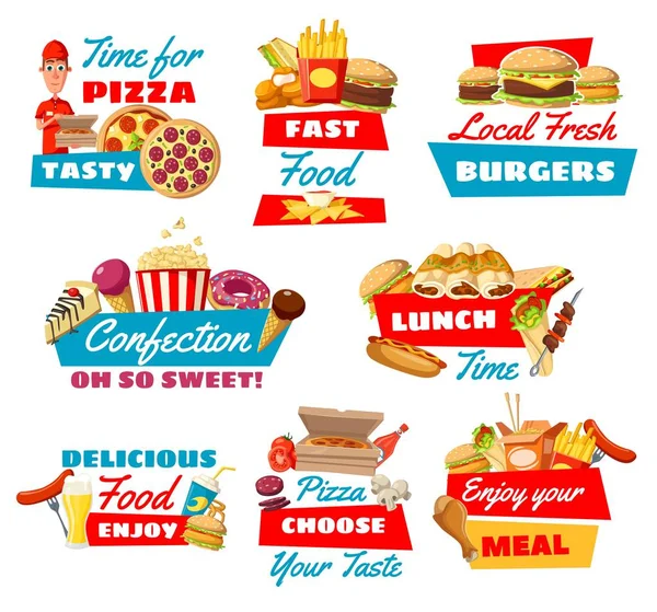 Iconos de comida rápida con comidas callejeras, vector — Archivo Imágenes Vectoriales