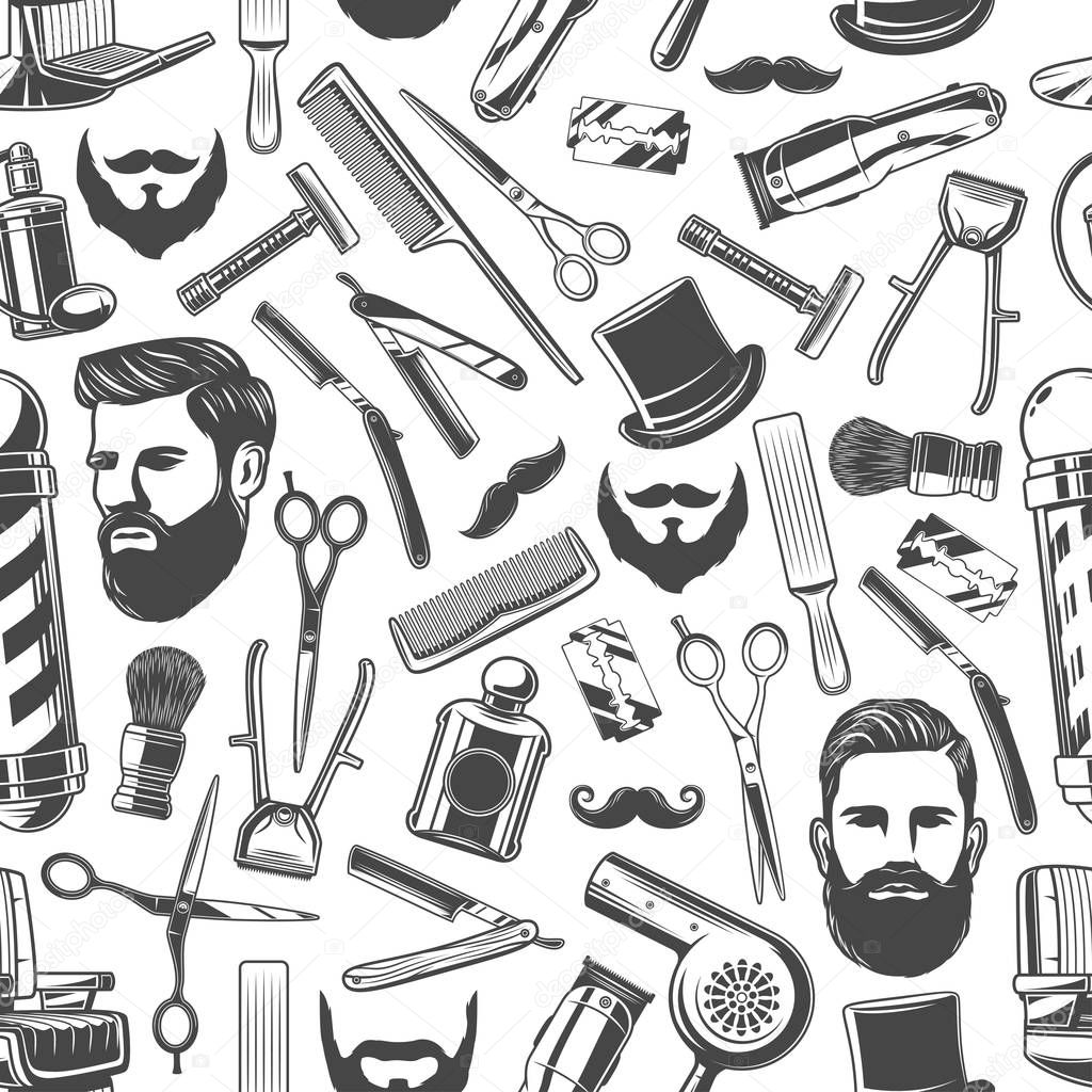 Barbershop shaving haircut seamless retro pattern