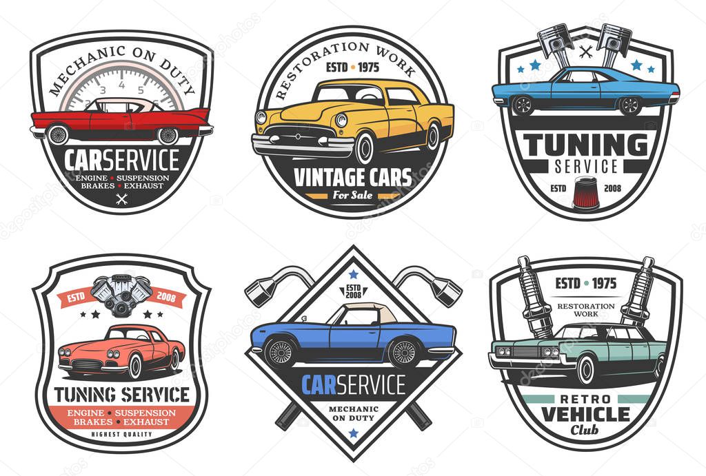 Car wheels and rims service, vector icons