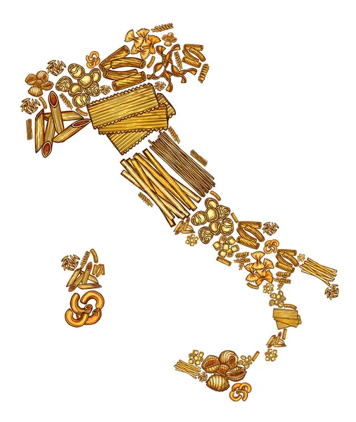 Italia mapa con pasta, vector — Vector de stock