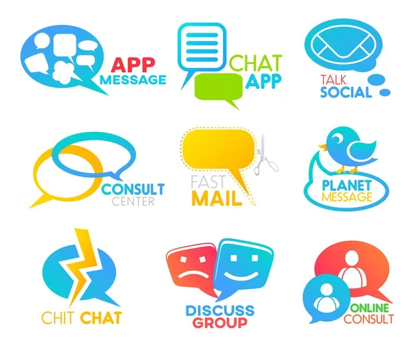 Chat-Blase, soziale Medien, App-Symbole für Sprachgespräche — Stockvektor