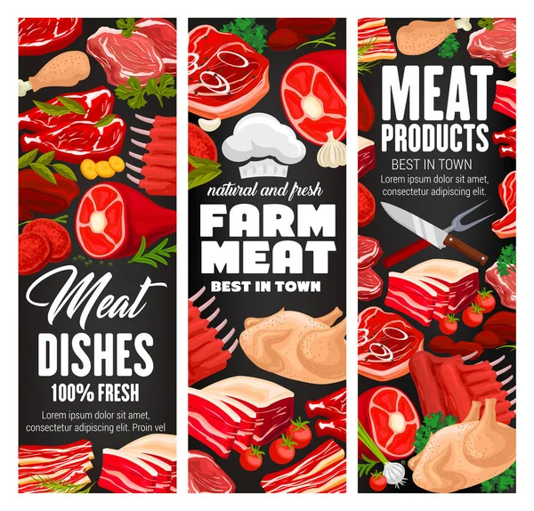 Butcher shop, farm meat vector products — Stock Vector