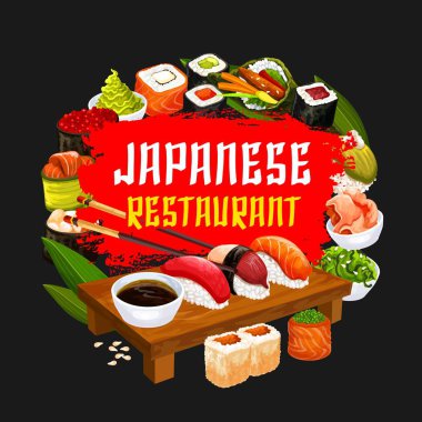 Japon restoranı, vektör suşi ve rulo