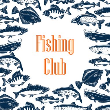 Club posteri tasarlamak çerçeve içinde balıklar ile Balık tutma