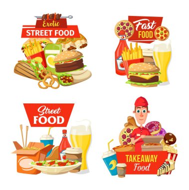 Sokak fast food teslim simgeler ve teslimatçı