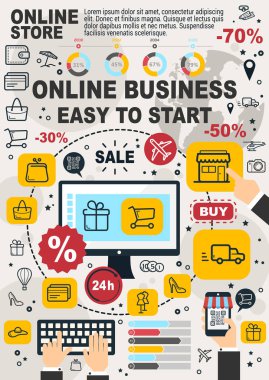 İş online Infographic, doğrusal vektör