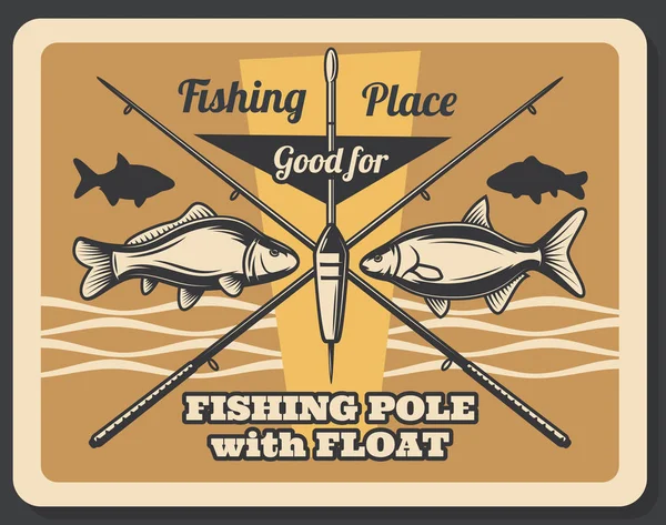 Balıkçılık spor retro poster, balıklar ve çubuklar — Stok Vektör