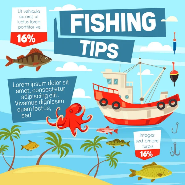 Fishery and fishing from boat, vector