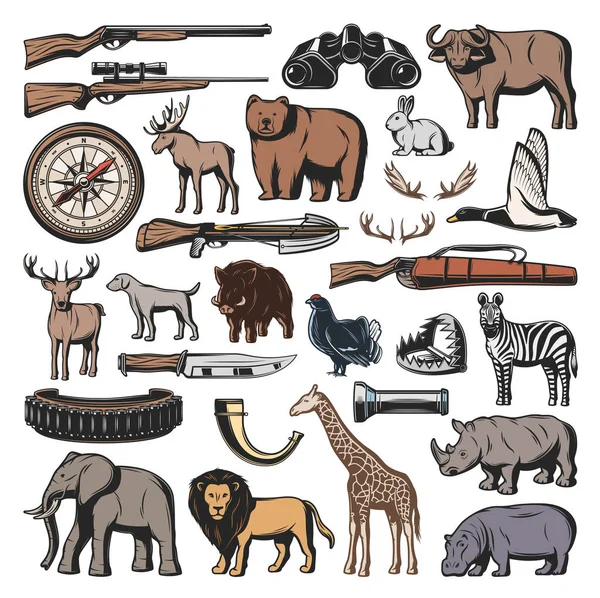 Оружие охоты, дикие животные — стоковый вектор