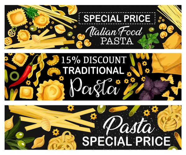 Italiensk pasta banners, italienska rätter — Stock vektor