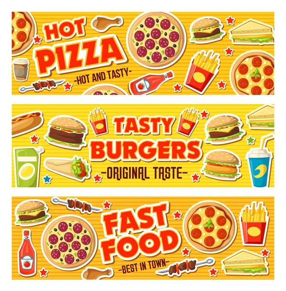 Pizza, hamburger ve yemek fast food, vektör — Stok Vektör