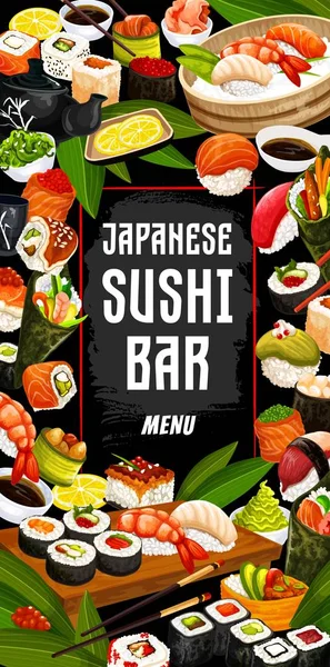 Japanese sushi bar and cuisine, vector — Stock Vector