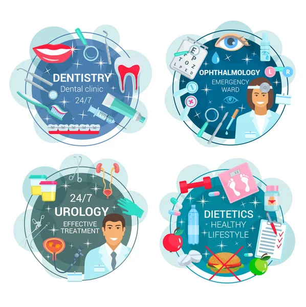 Medicine round icons of doctors and medical tools — Stock Illustration Medicine round icons of doctors and medical tools Royalty Free Stock Vectors