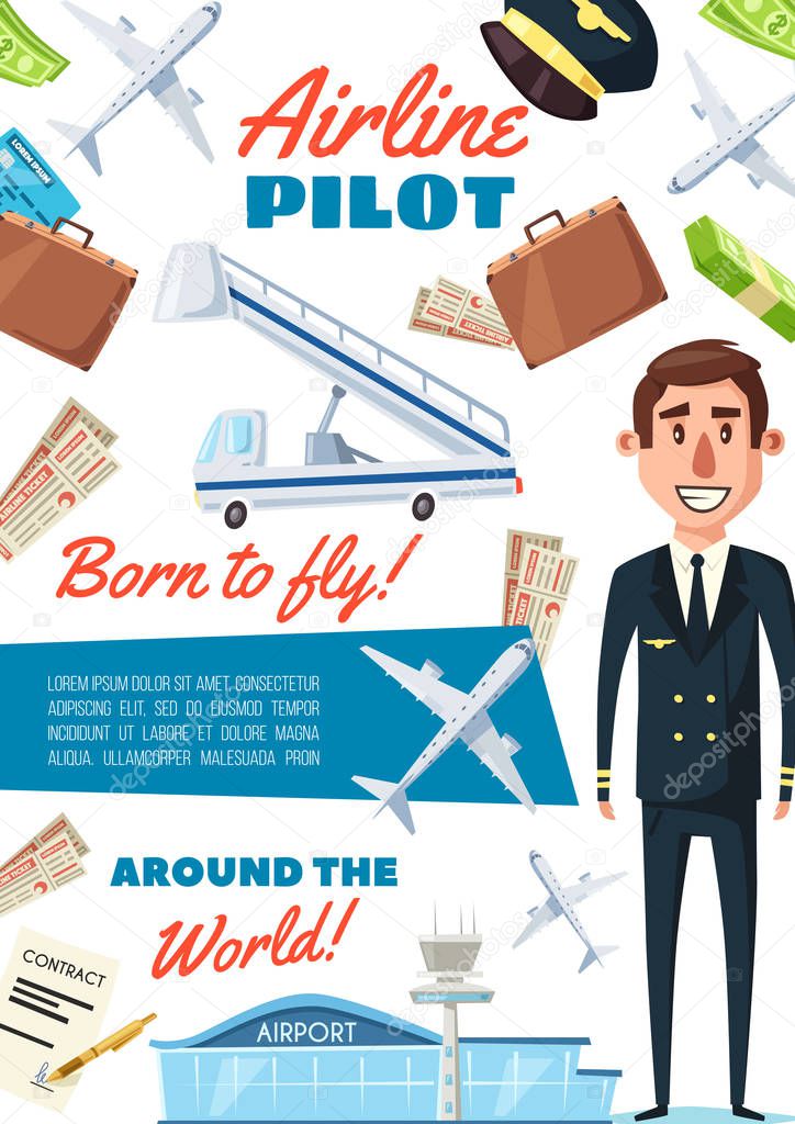 Airline pilot profession, captain in uniform