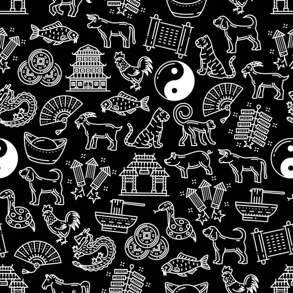 Chinese horoscope seamless vector pattern — Stock Vector