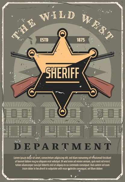 Insignia de estrella del sheriff del oeste salvaje y pistola, vector — Vector de stock