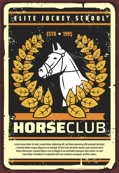 競馬クラブ馬、騎手学校のレトロなポスター — ストックベクタ