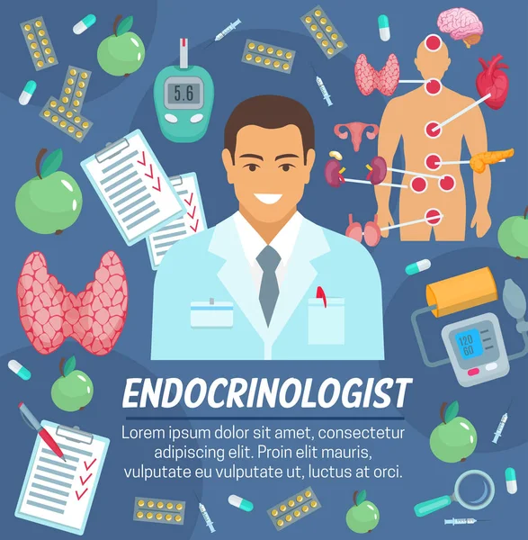 Medicina endocrinológica y médico endocrinólogo — Vector de stock