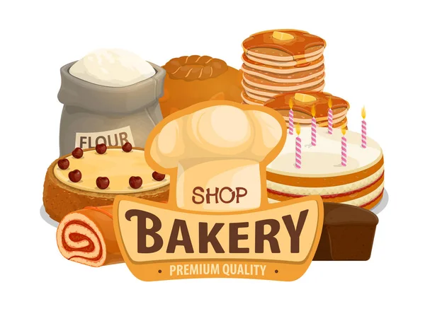 Pasteles de panadería, productos de pastelería — Vector de stock