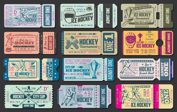 Biglietti vettoriali della partita di hockey su ghiaccio — Vettoriale Stock