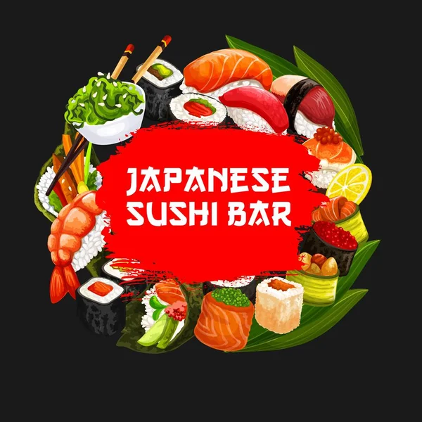 Cubierta de menú de comida japonesa sushi bar — Vector de stock