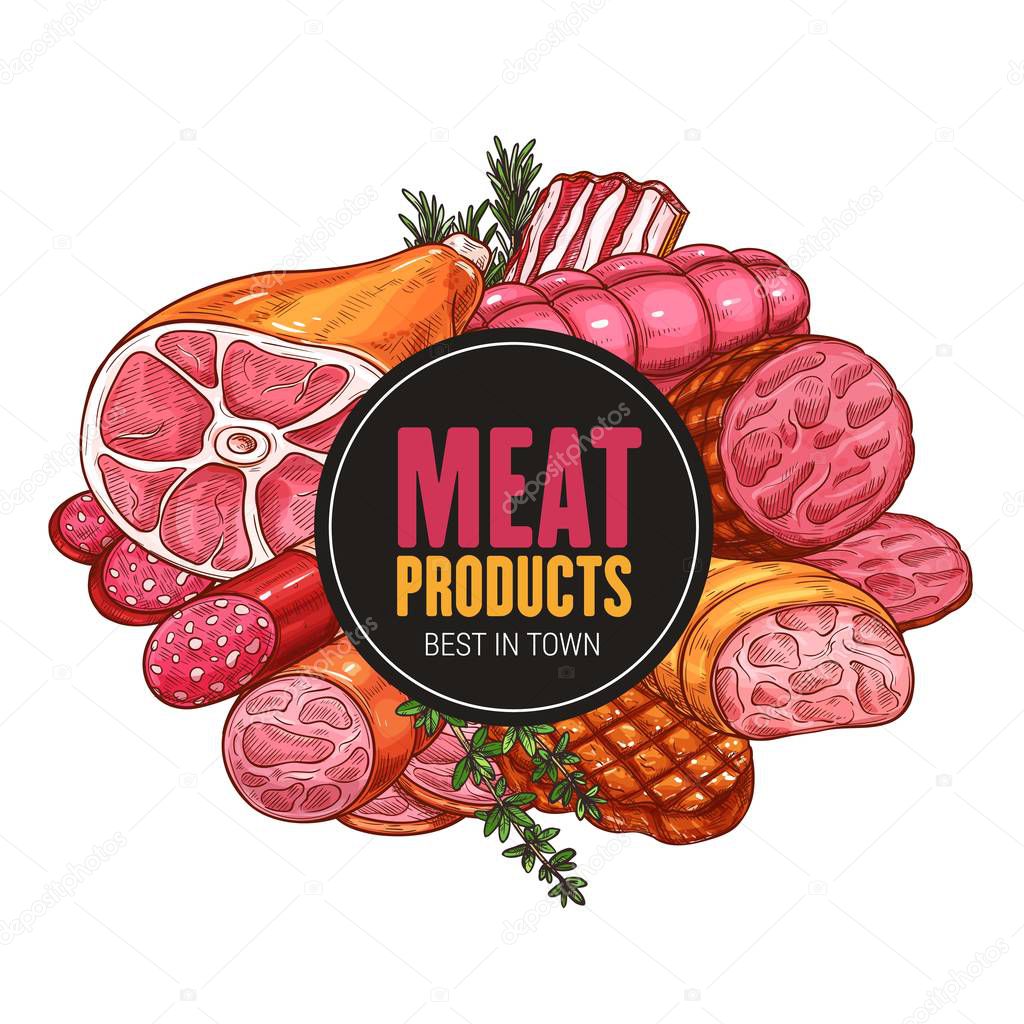Butcher shop farm meat, vector