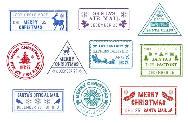 Correo de Papá Noel, sellos postales navideños — Archivo Imágenes Vectoriales