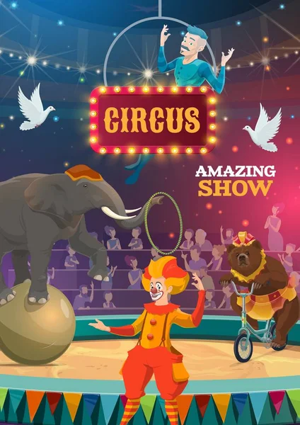 Big top zwierzęcia w cyrku i pajac Pokaż — Wektor stockowy