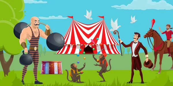 Lunapark, cirkusová show a stan, umělci — Stockový vektor
