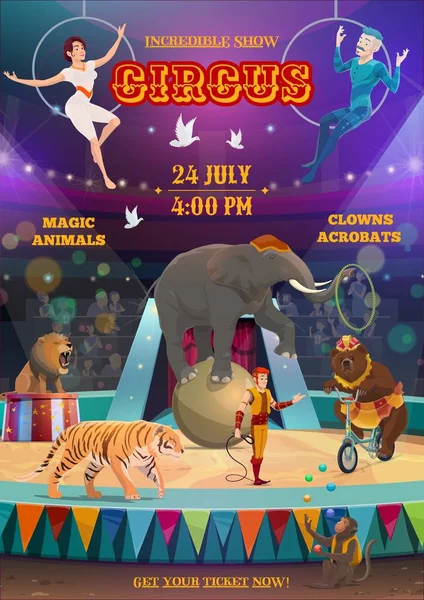 Acrobats et animaux performants, cirque — Image vectorielle